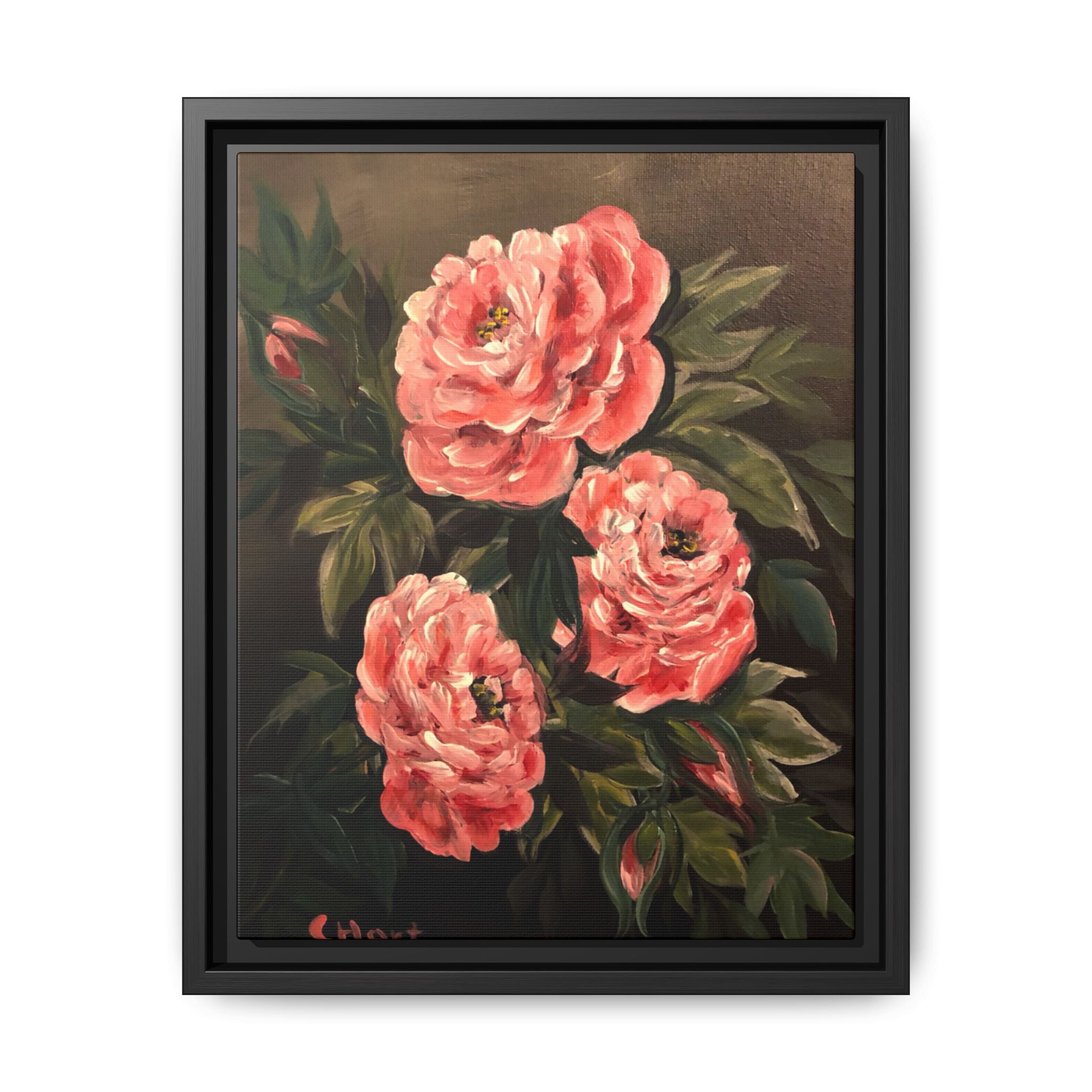 Framed Floral Canvas Art — Pink Peonies Matte Print
