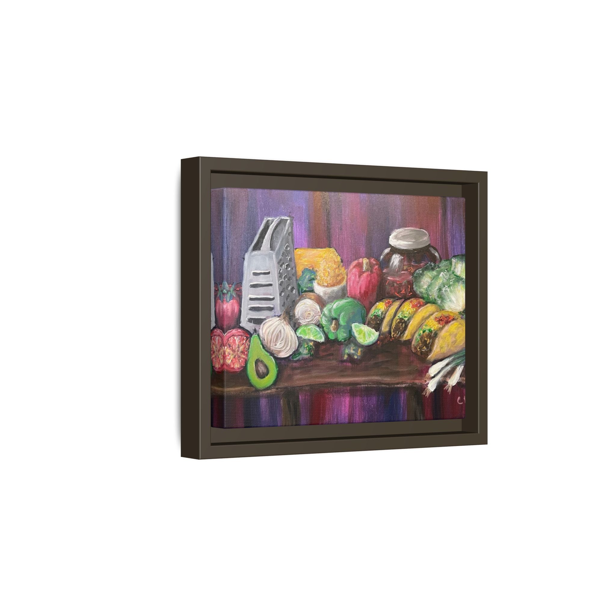 Taco Tuesday Framed Matte Canvas: Colorful Kitchen Still Life Painting