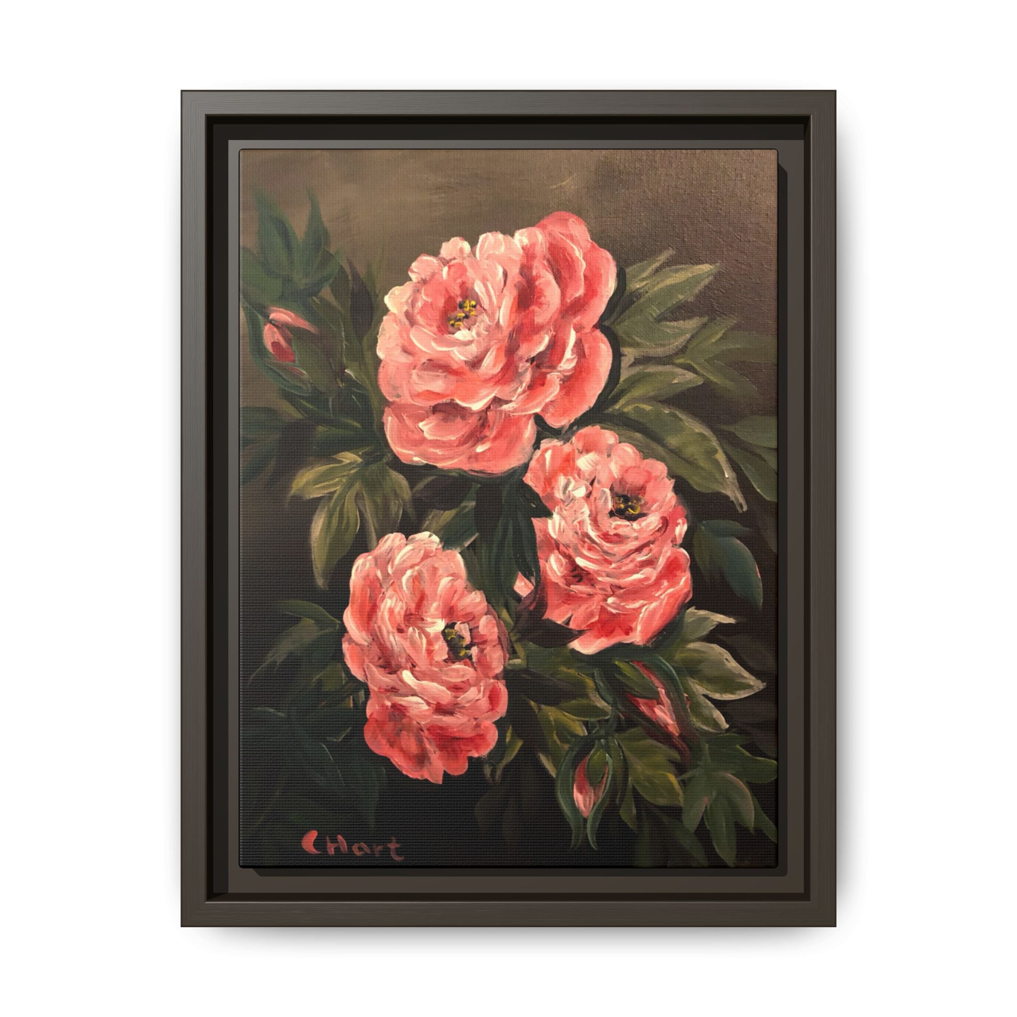 Framed Floral Canvas Art — Pink Peonies Matte Print