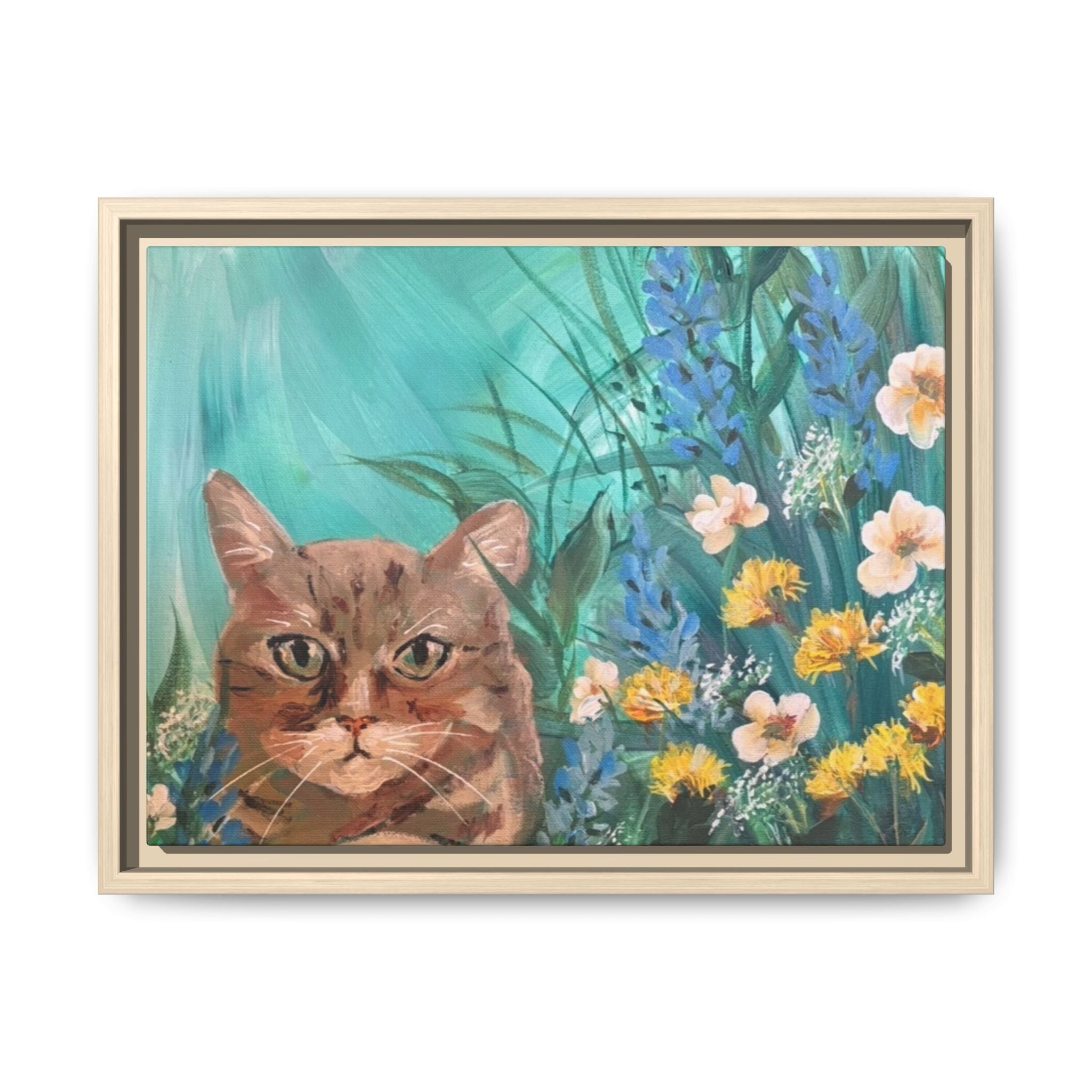 Framed Cat Portrait Canvas — Floral Wall Art