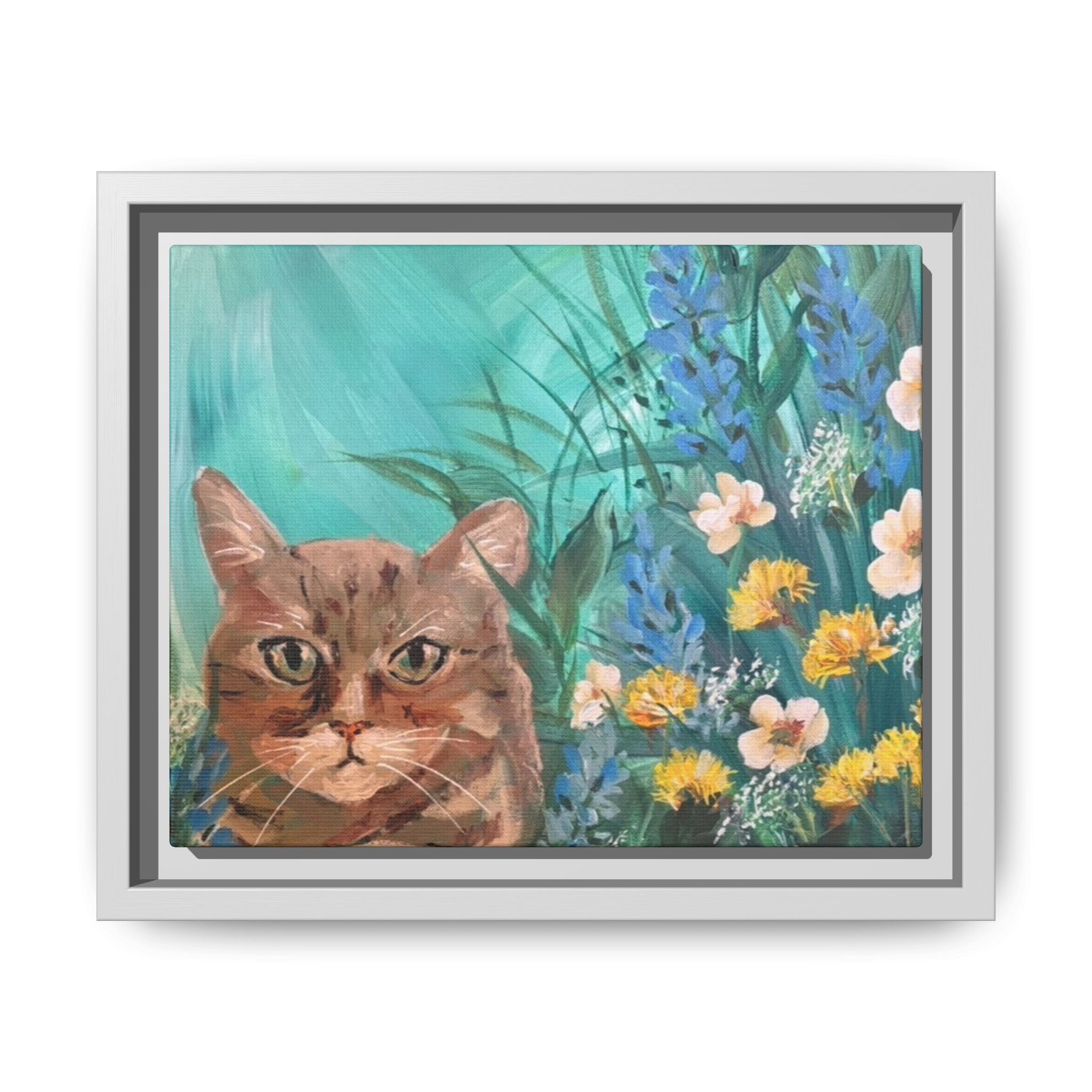 Framed Cat Portrait Canvas — Floral Wall Art