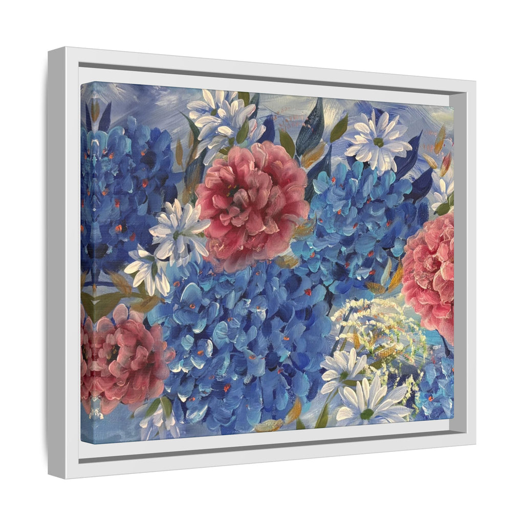 Cool Blue Framed Floral Canvas Print — Blue Hydrangea & Pink Peony Wall Art