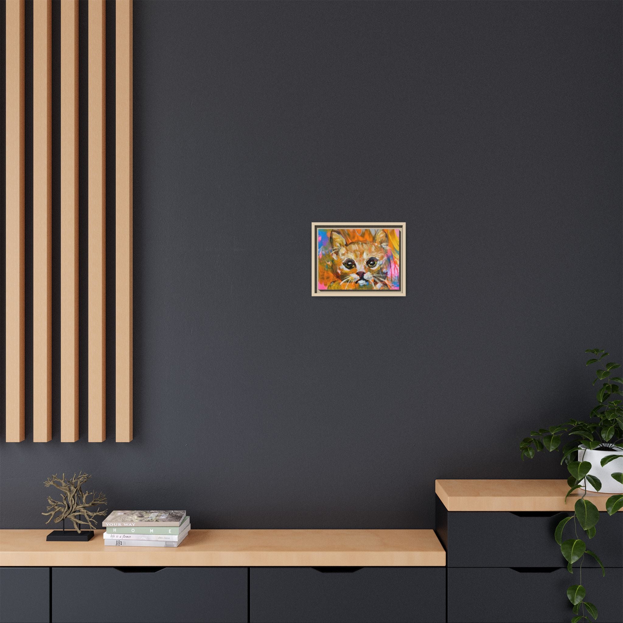 Framed Matte Canvas: Colorful Abstract Ginger Cat Wall Art
