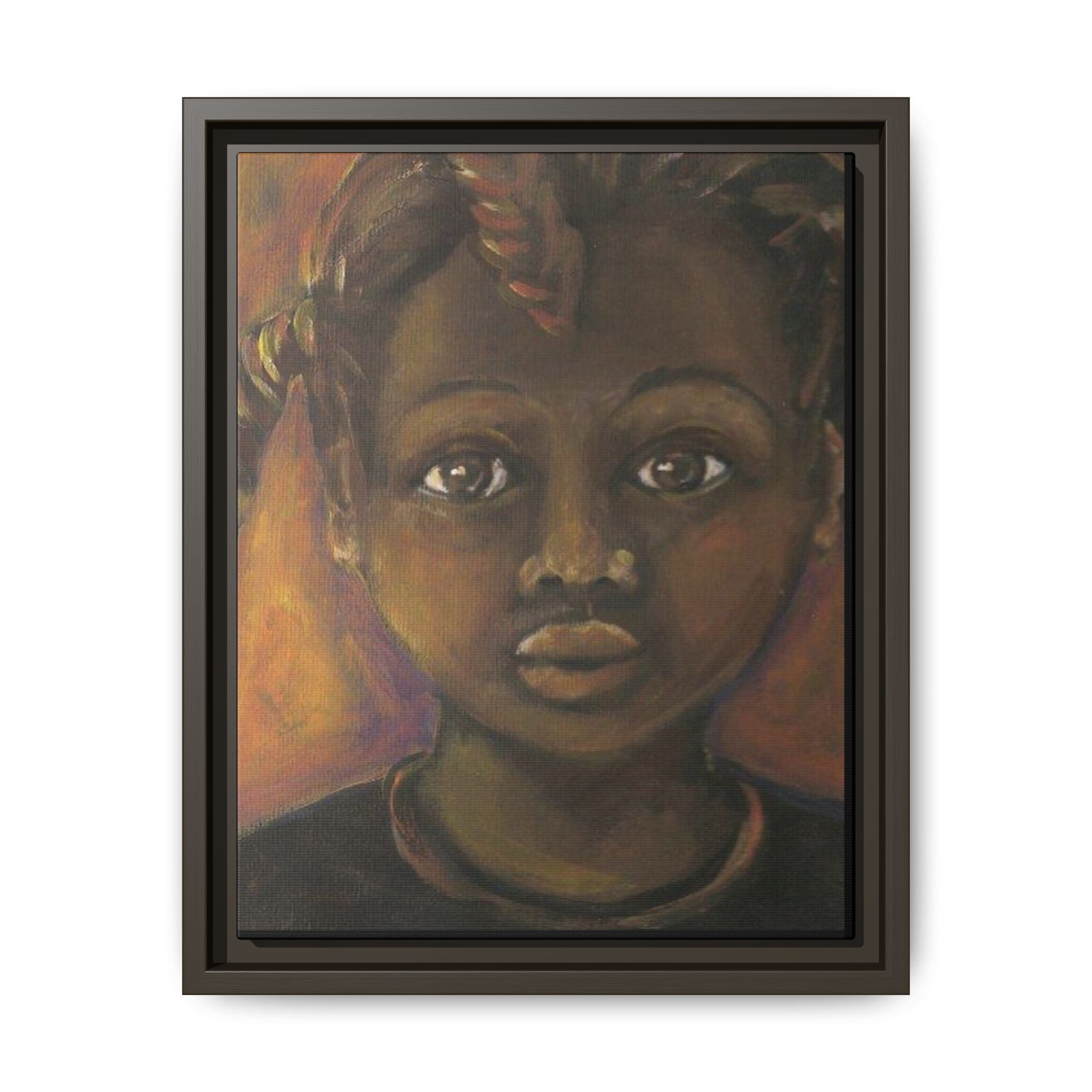 Framed Matte Canvas Portrait – African American Child Wall Art, Warm Earthtone Nursery Décor