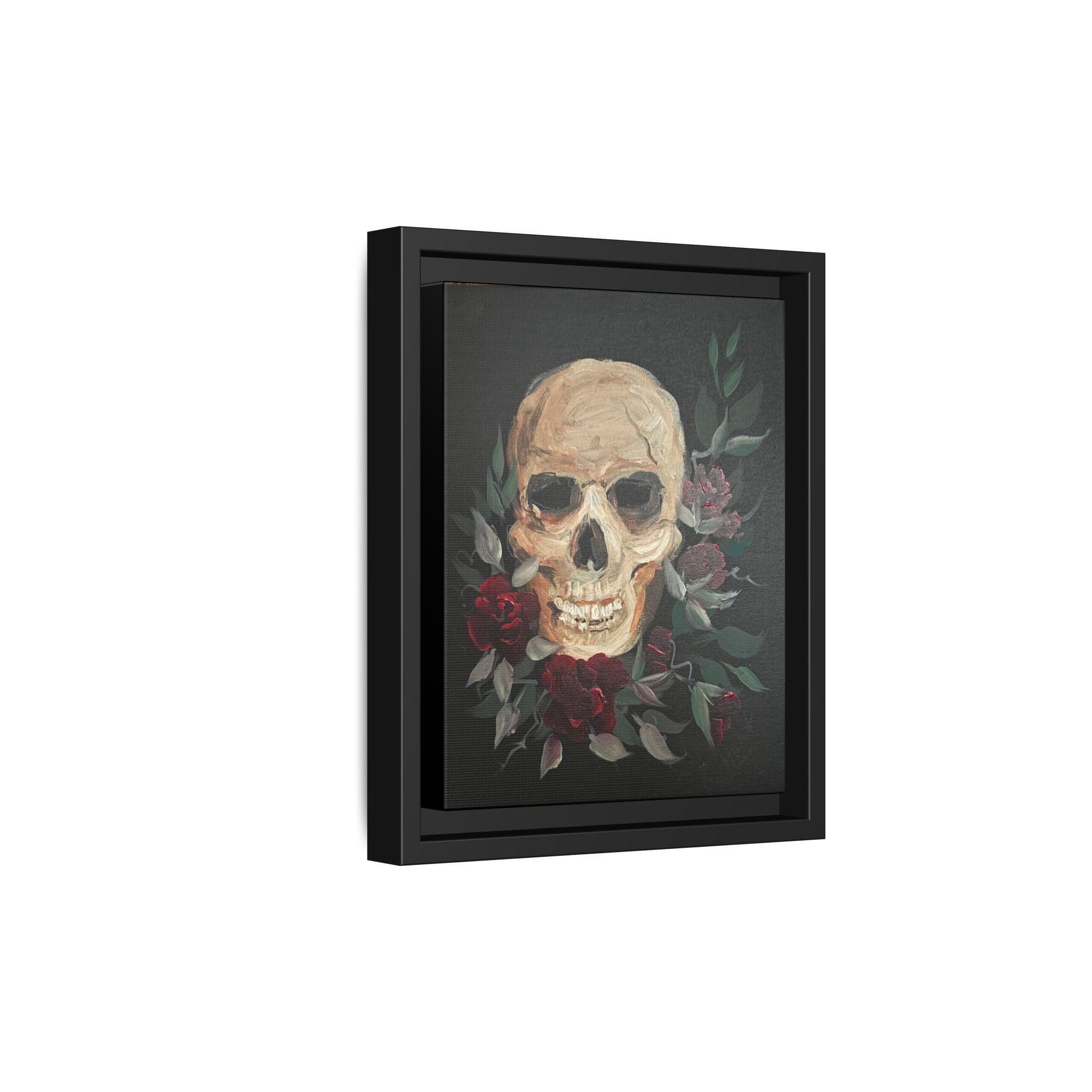 Framed Matte Canvas Skull & Roses Wall Art — Dark Gothic Home Decor