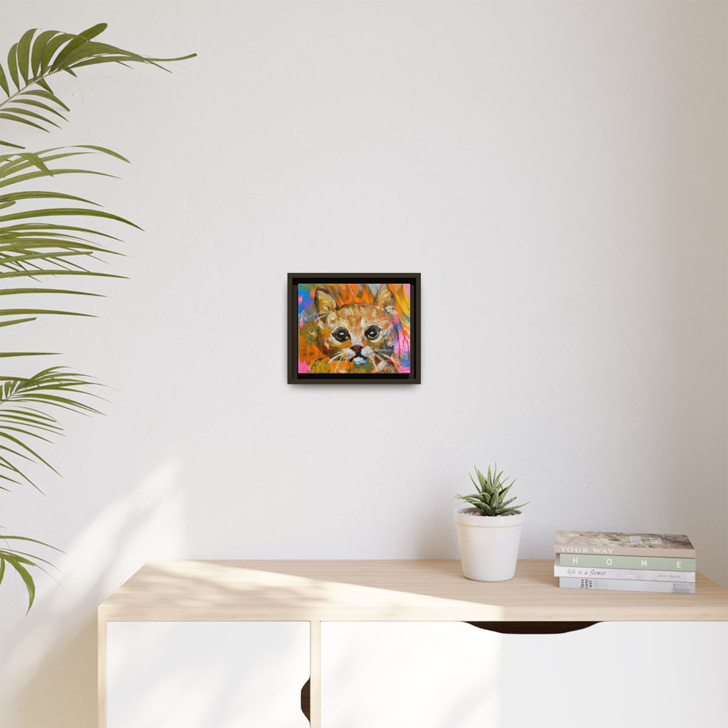 Framed Matte Canvas: Colorful Abstract Ginger Cat Wall Art