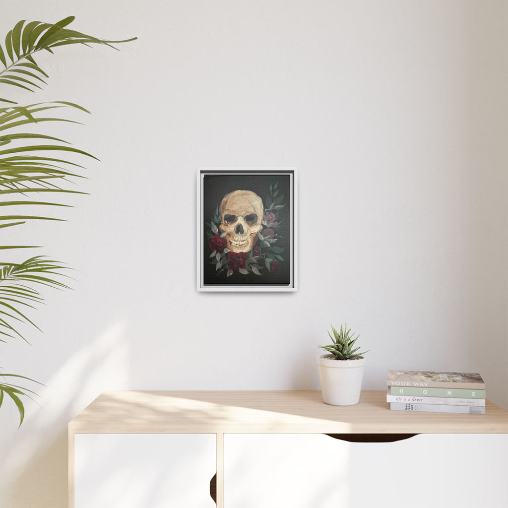Framed Matte Canvas Skull & Roses Wall Art — Dark Gothic Home Decor
