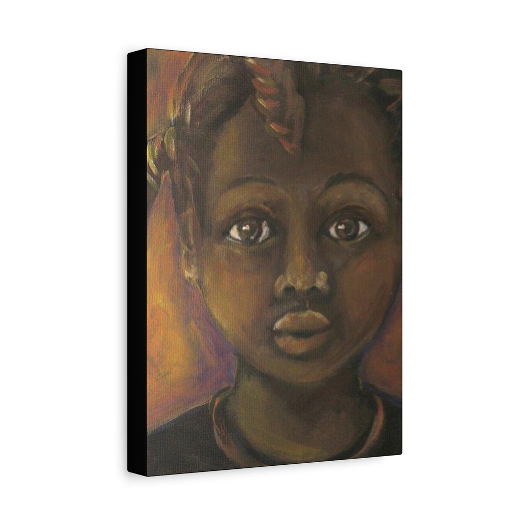 Afrocentric Portrait Matte Stretched Canvas – Soulful Child Face Wall Art