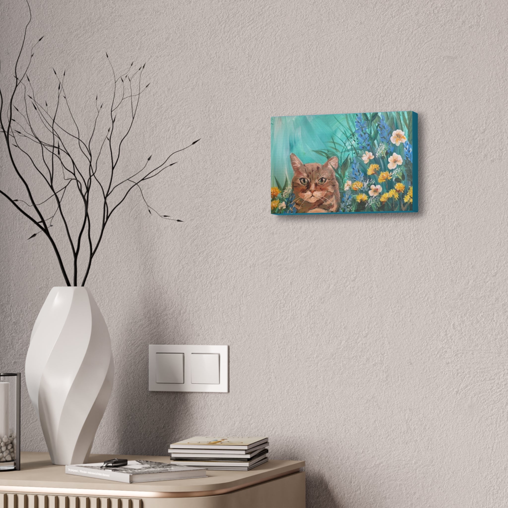 Floral with Tabby Cat Canvas