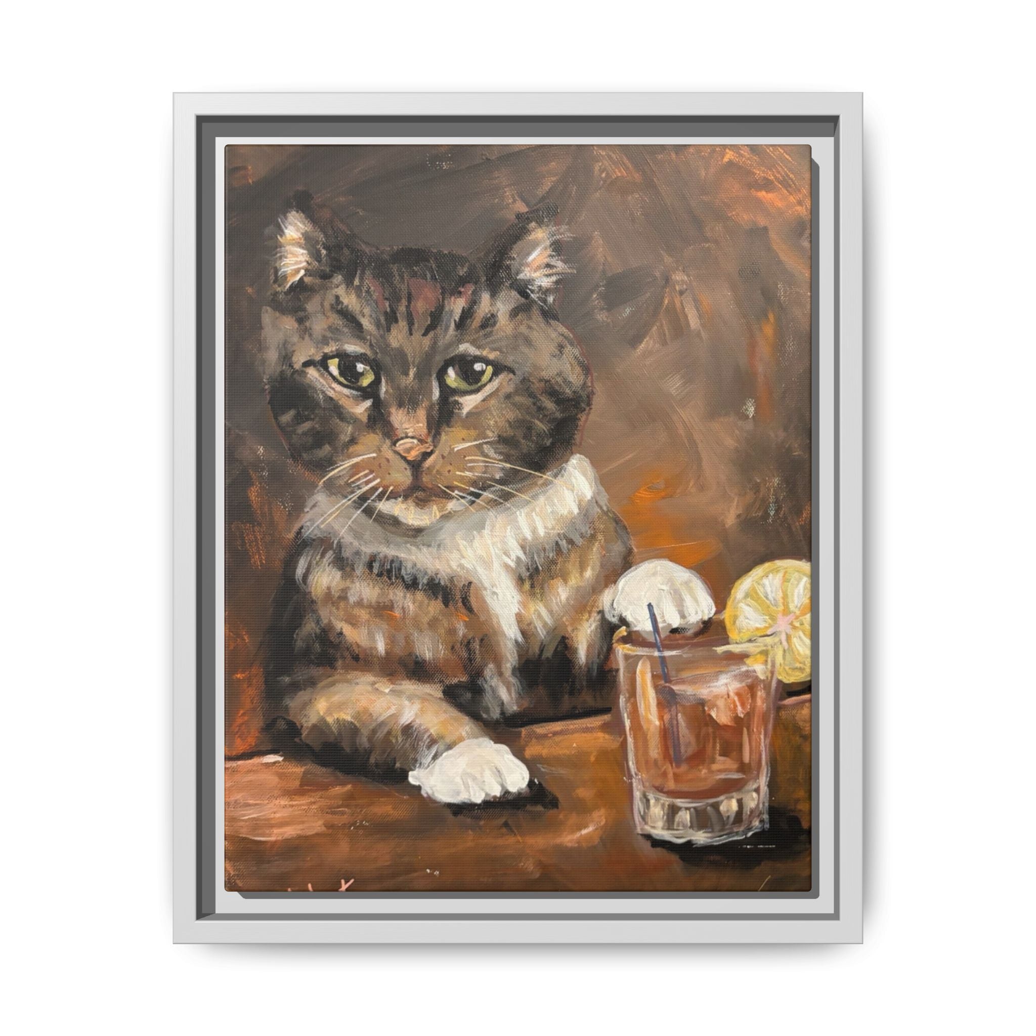 Tabby Cat With Drink - Matte Canvas Wall Art