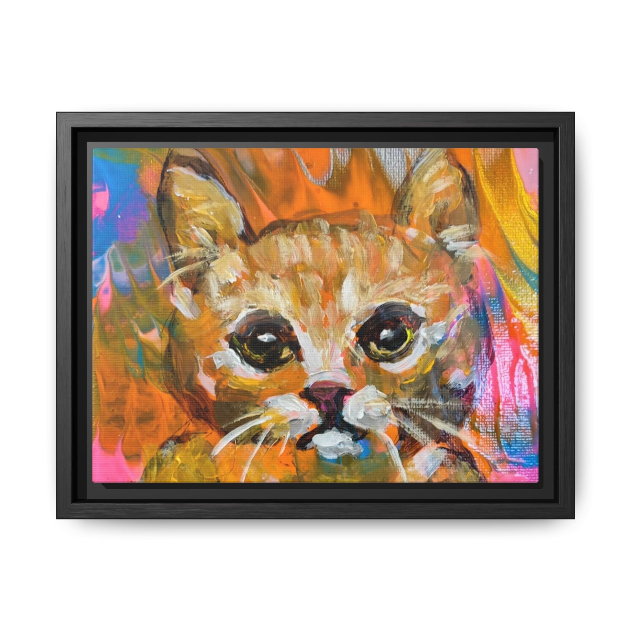 Framed Matte Canvas: Colorful Abstract Ginger Cat Wall Art