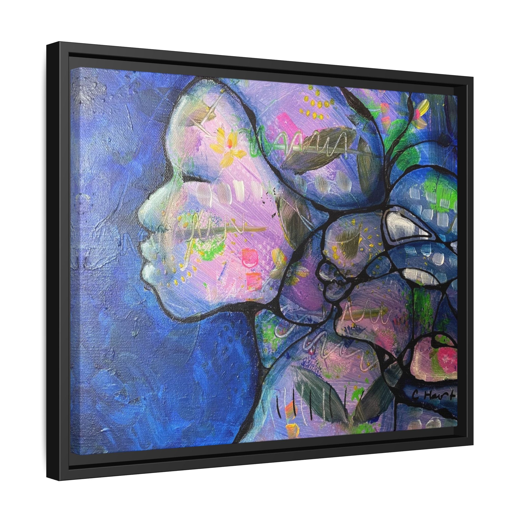 Abstract Woman Framed Matte Canvas Art — Colorful Abstract Profile Portrait