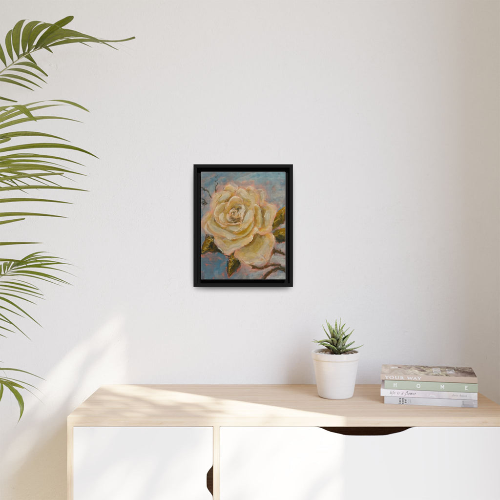 Warm White Rose Framed Matte Canvas - Vintage Rose Floral Wall Art