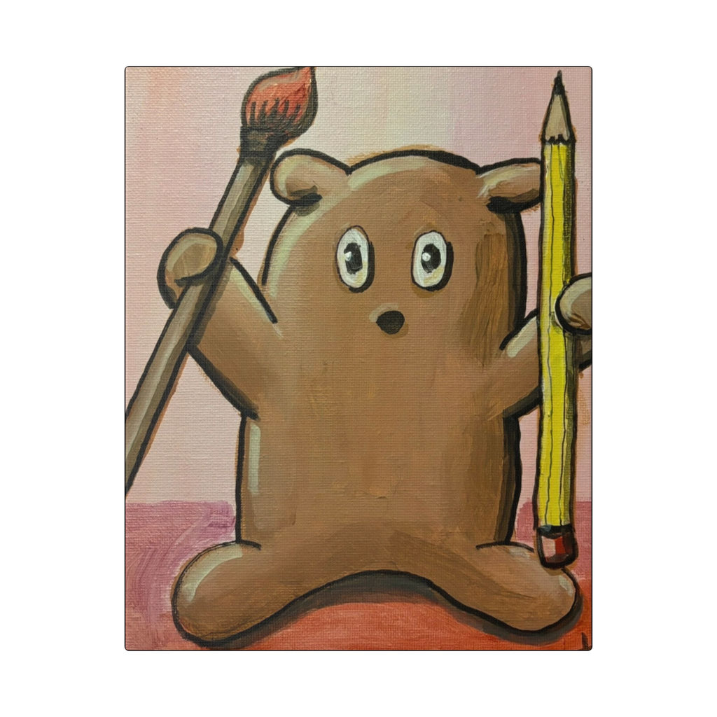 Cute Bear Artist Canvas Print — Whimsical Kids Room Wall Art