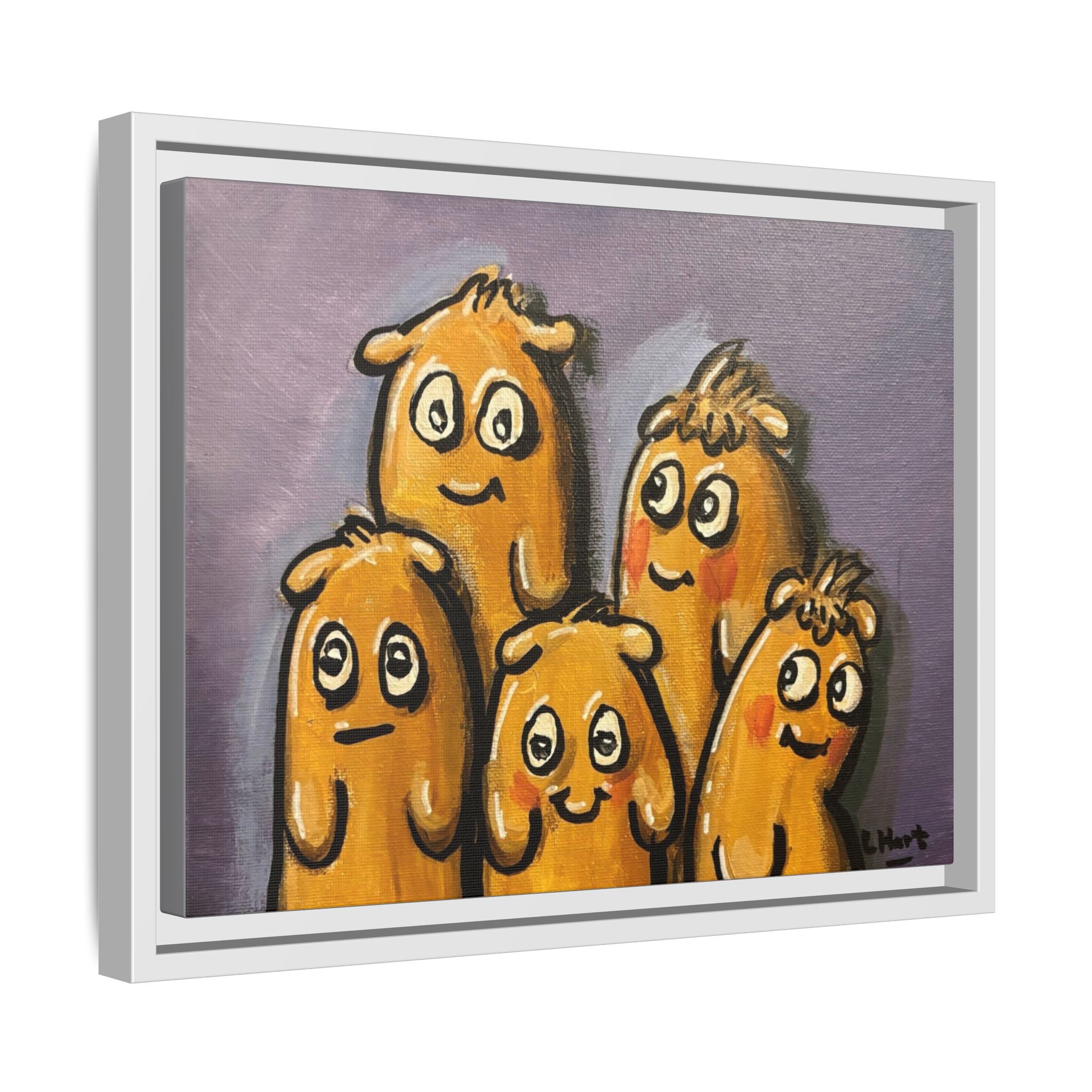 Whimsical Family Monsters Matte Canvas Framed Wall Art