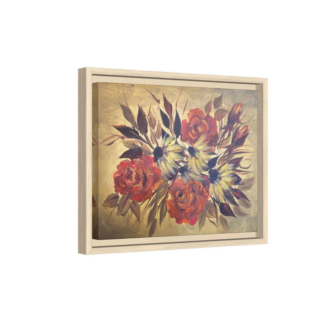 Framed Floral Canvas Wall Art — Vintage Rose Bouquet Matte Print