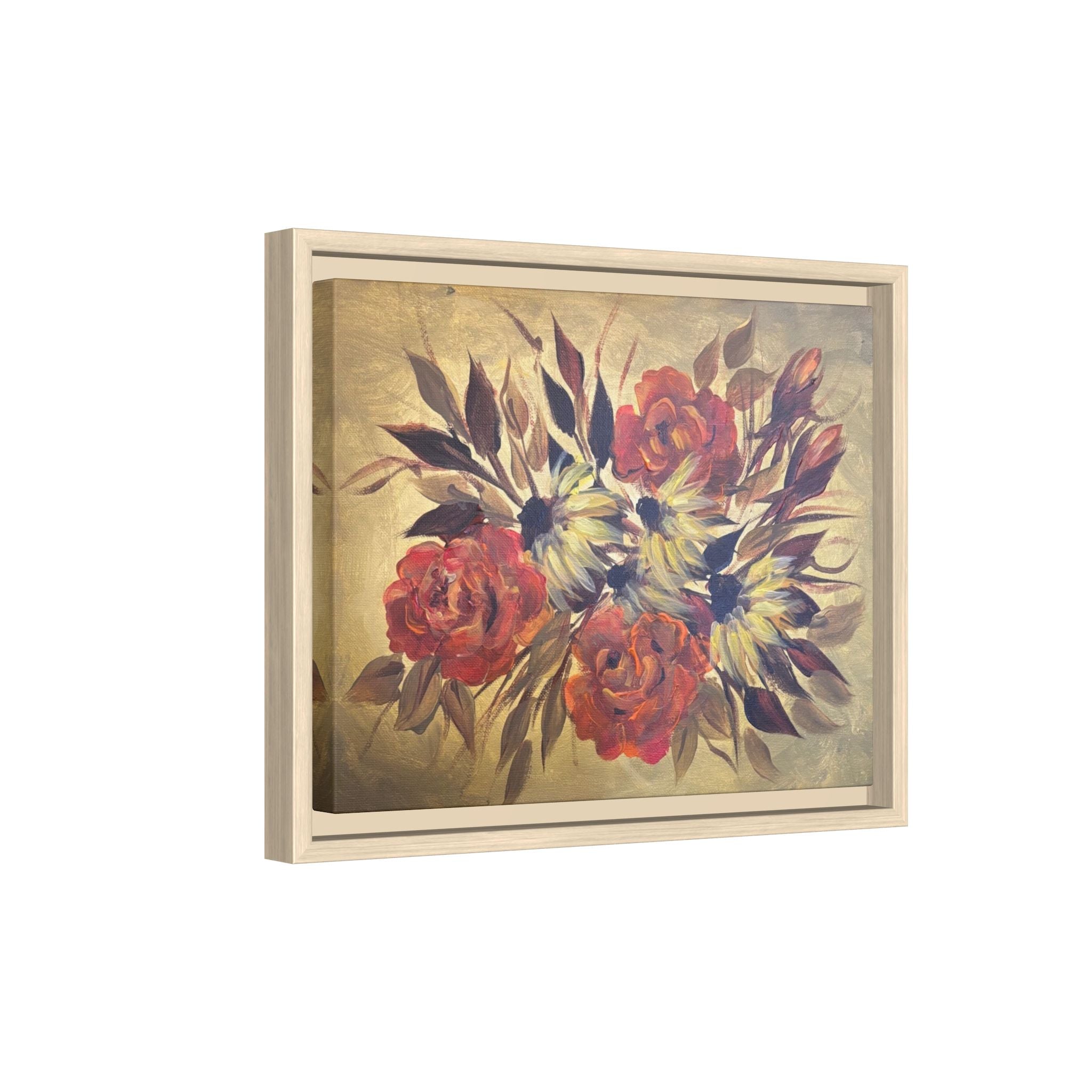 Framed Floral Canvas Wall Art — Vintage Rose Bouquet Matte Print