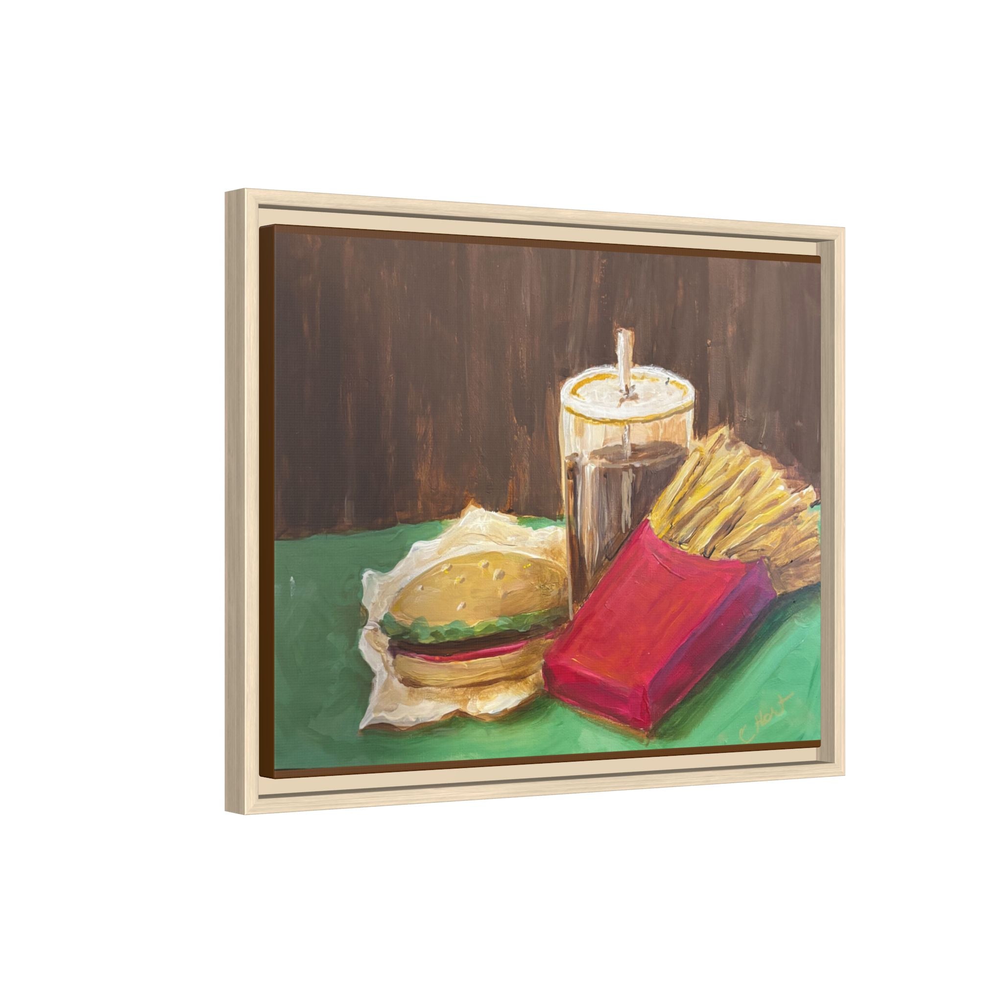Burger and Fries Matte Canvas, Framed (Multi-color)