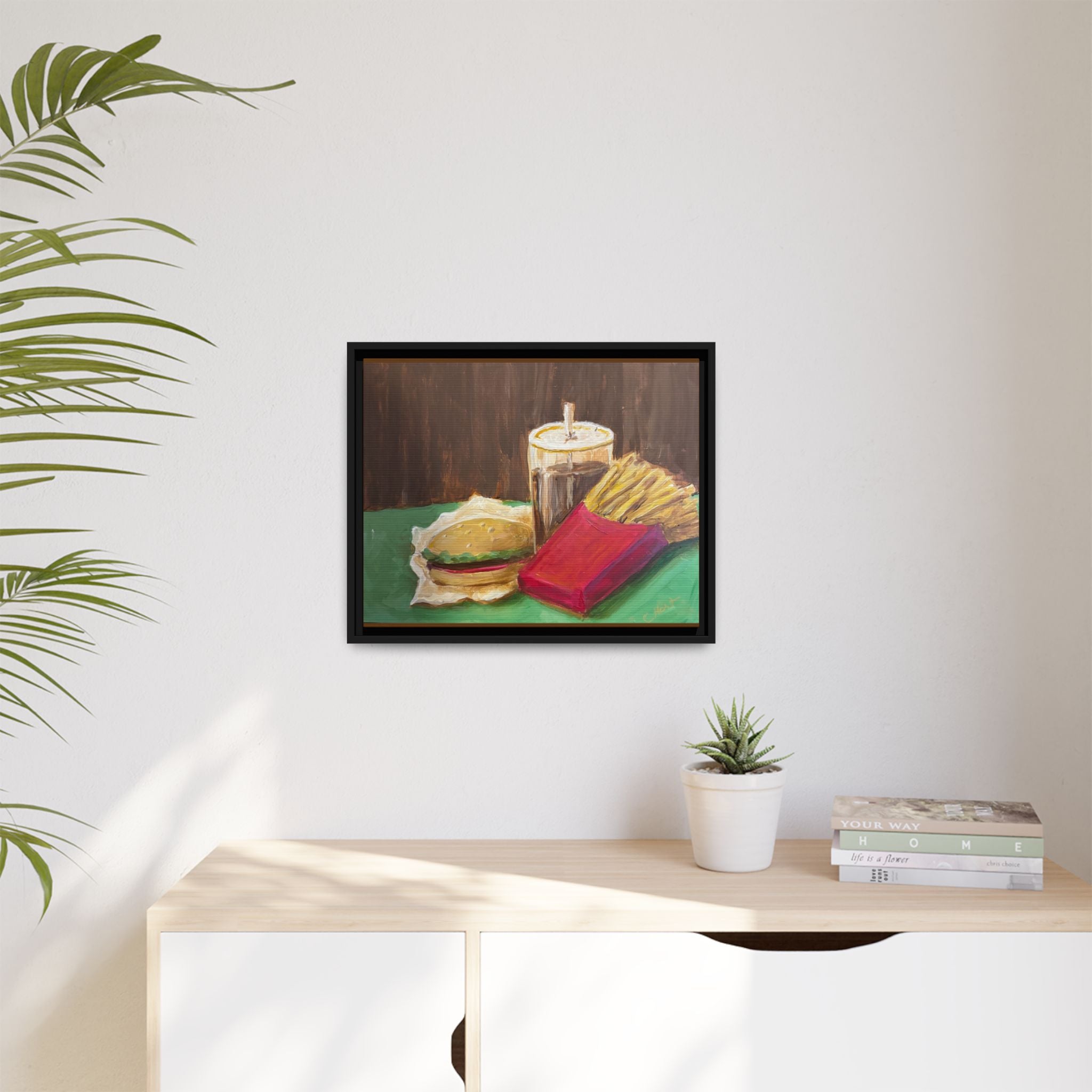 Burger and Fries Matte Canvas, Framed (Multi-color)