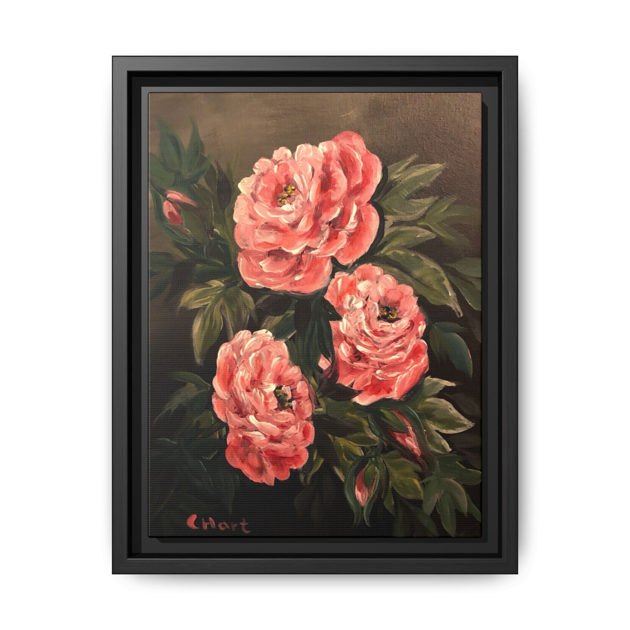 Framed Floral Canvas Art — Pink Peonies Matte Print