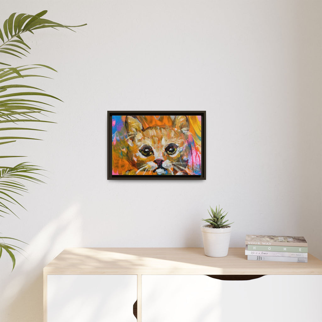 Framed Matte Canvas: Colorful Abstract Ginger Cat Wall Art