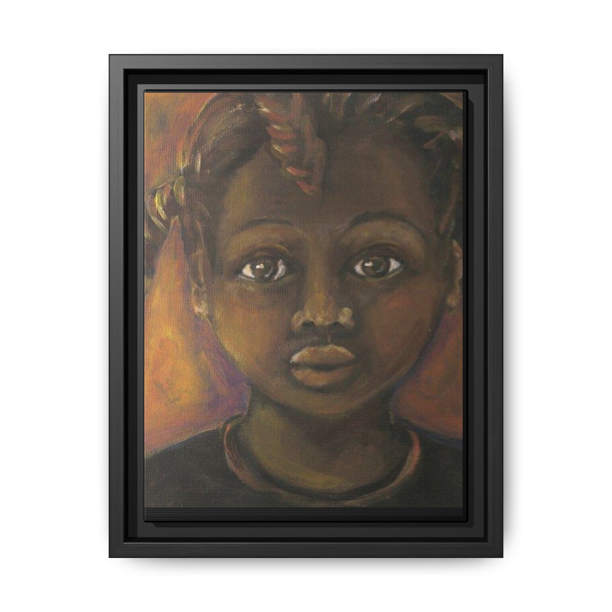 Framed Matte Canvas Portrait – African American Child Wall Art, Warm Earthtone Nursery Décor
