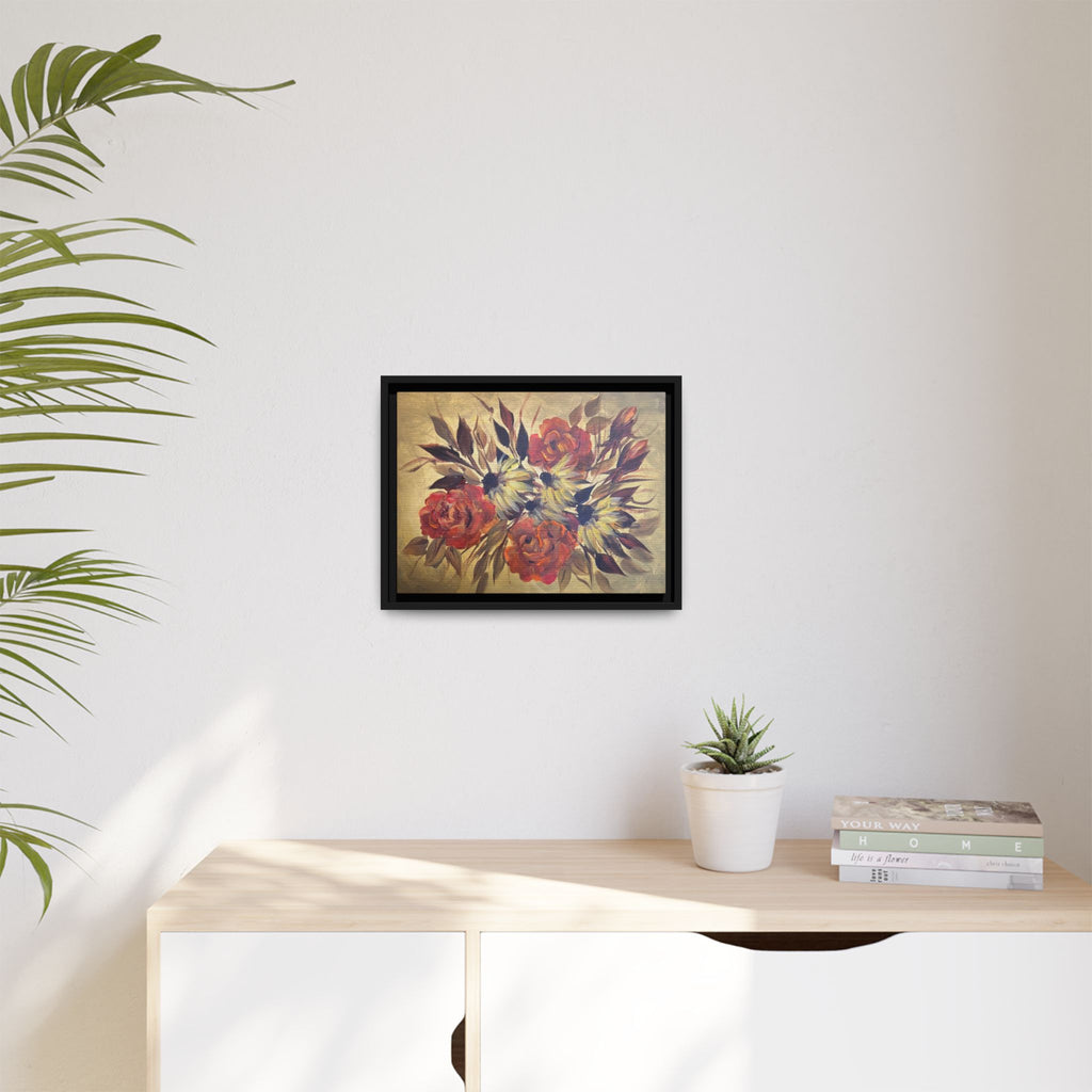 Framed Floral Canvas Wall Art — Vintage Rose Bouquet Matte Print