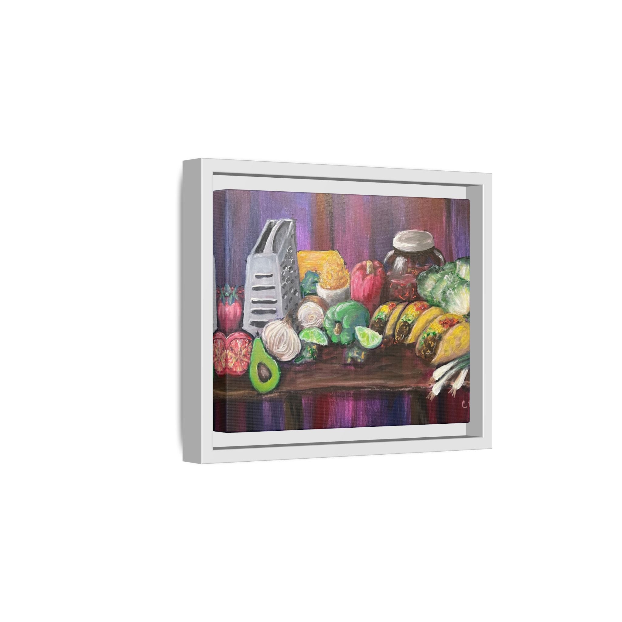 Taco Tuesday Framed Matte Canvas: Colorful Kitchen Still Life Painting