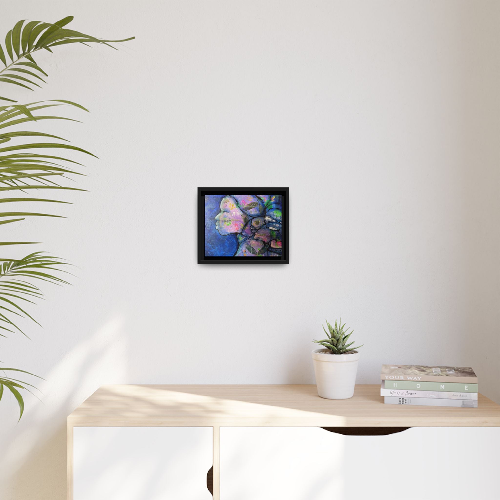 Abstract Woman Framed Matte Canvas Art — Colorful Abstract Profile Portrait