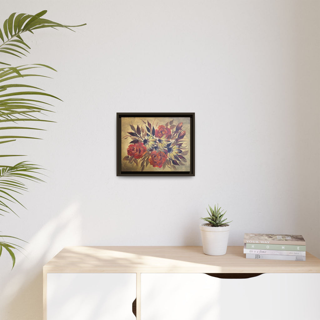 Framed Floral Canvas Wall Art — Vintage Rose Bouquet Matte Print