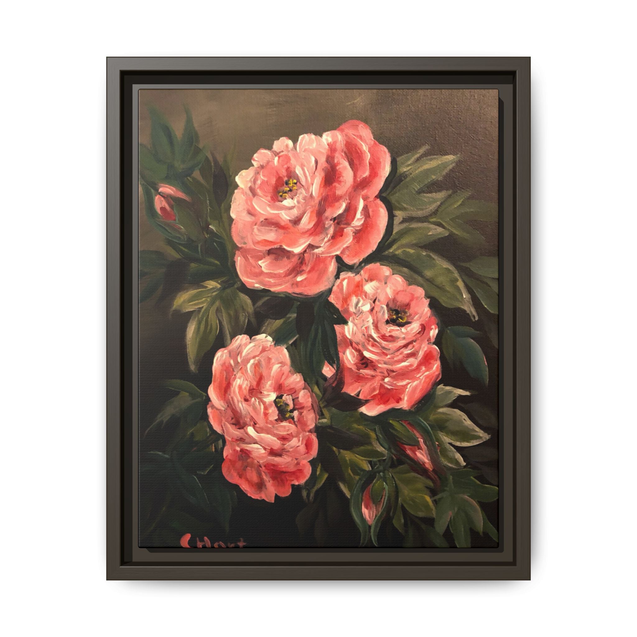 Framed Floral Canvas Art — Pink Peonies Matte Print