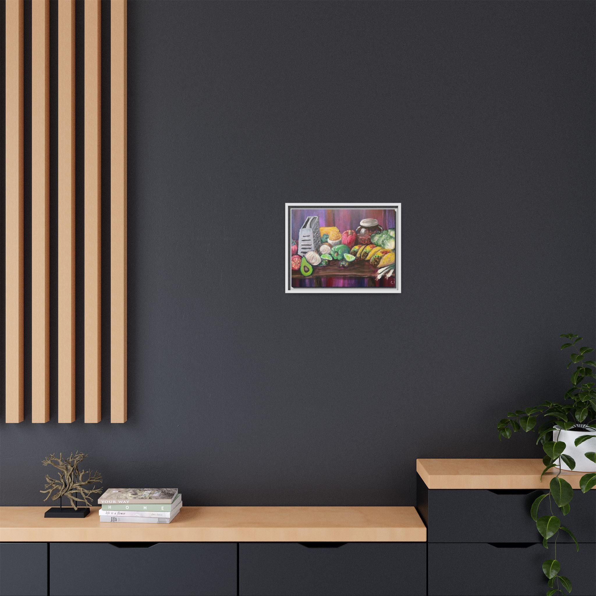 Taco Tuesday Framed Matte Canvas: Colorful Kitchen Still Life Painting