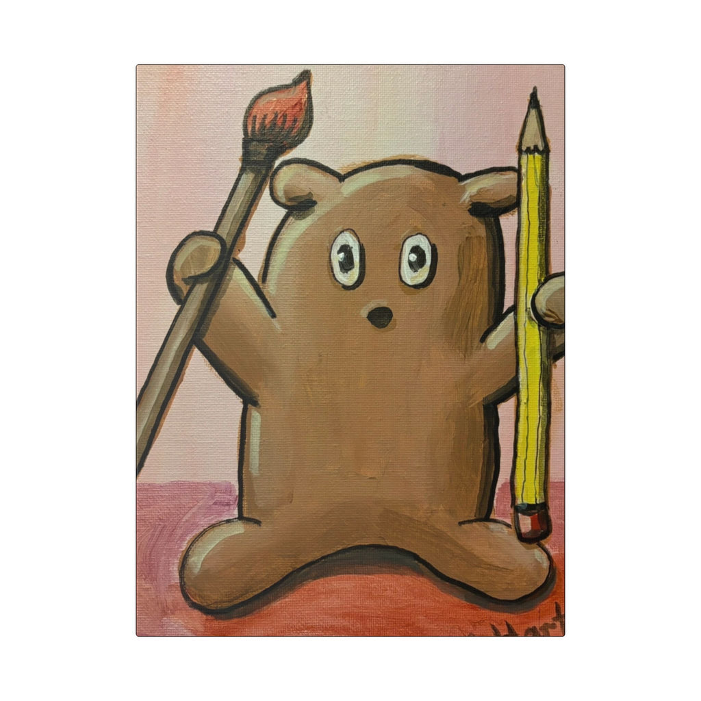 Cute Bear Artist Canvas Print — Whimsical Kids Room Wall Art