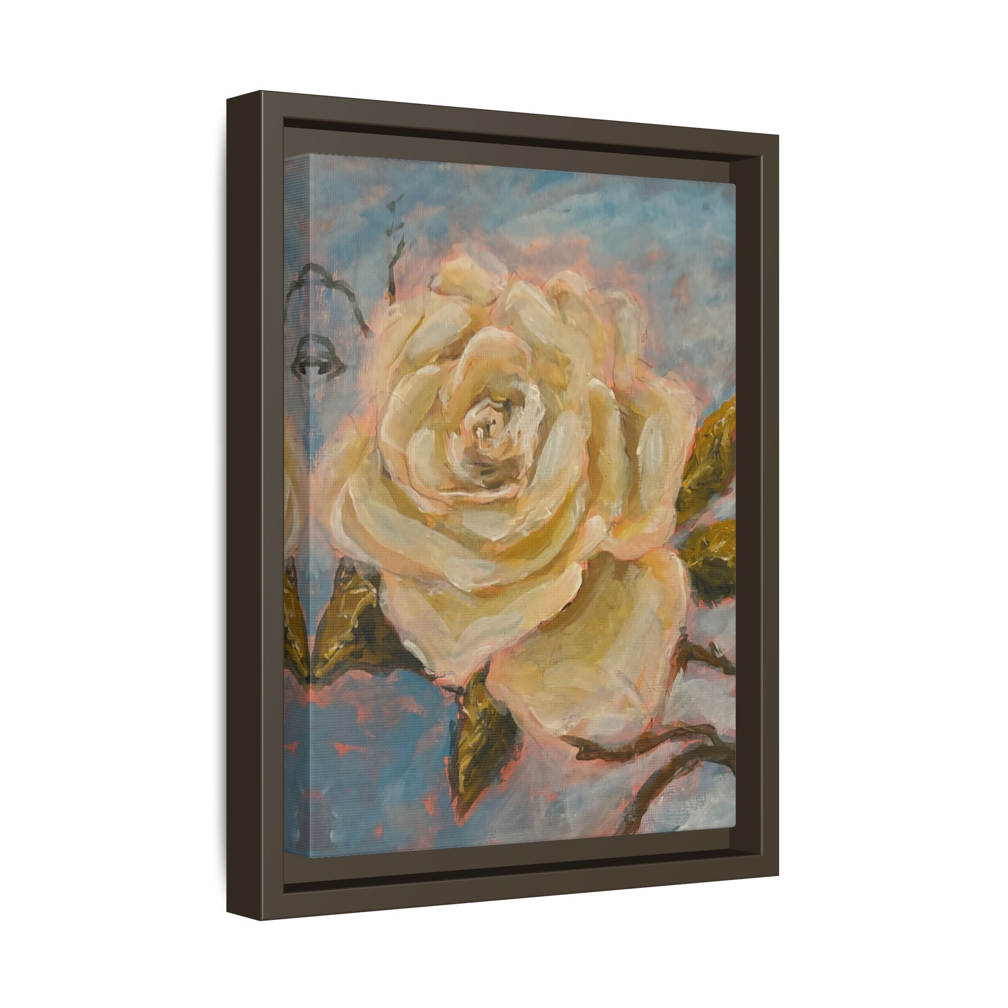 Warm White Rose Framed Matte Canvas - Vintage Rose Floral Wall Art
