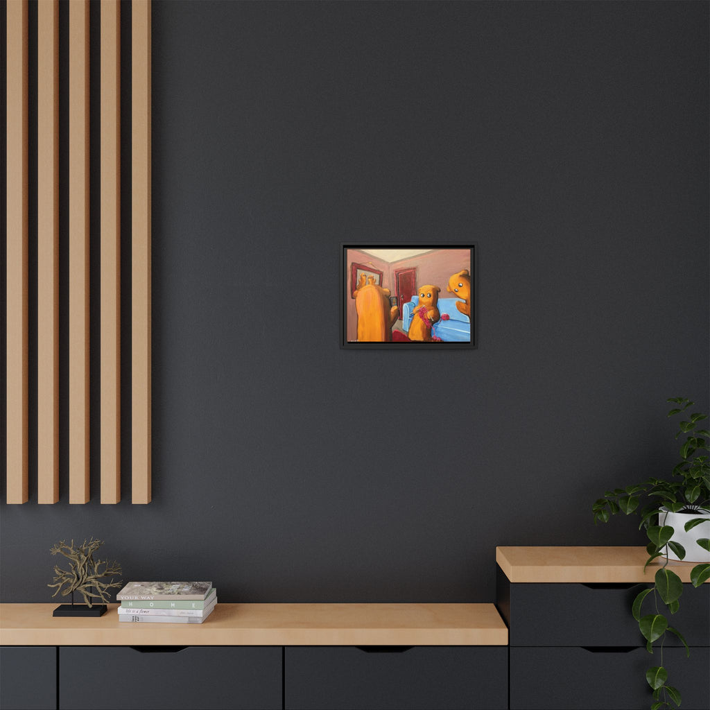 Whimsical Bear Family Framed Canvas Art — Matte Multi-Color Wall Decor