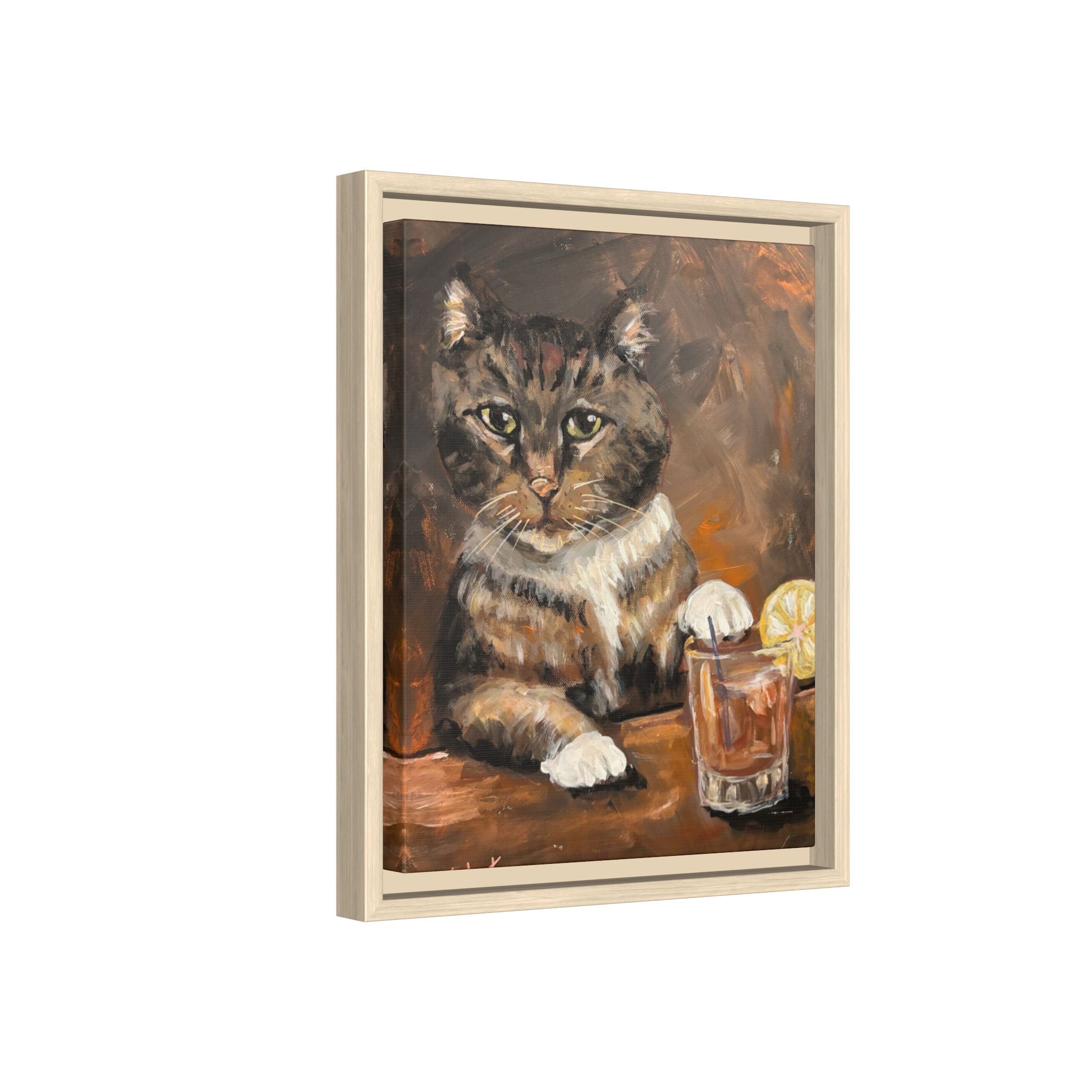 Tabby Cat With Drink - Matte Canvas Wall Art