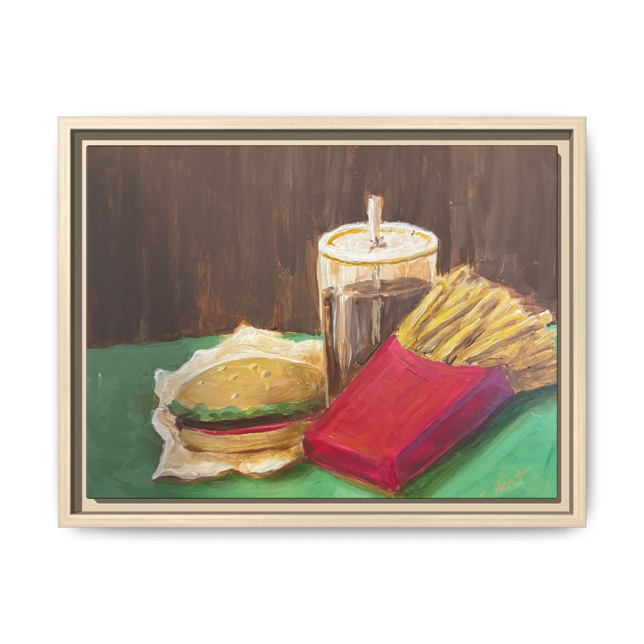 Burger and Fries Matte Canvas, Framed (Multi-color)