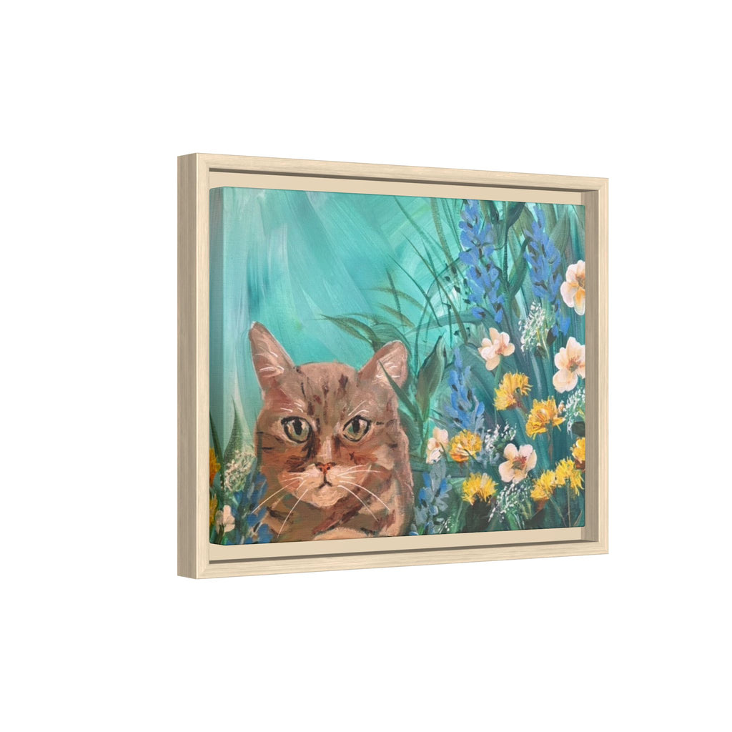 Framed Cat Portrait Canvas — Floral Wall Art