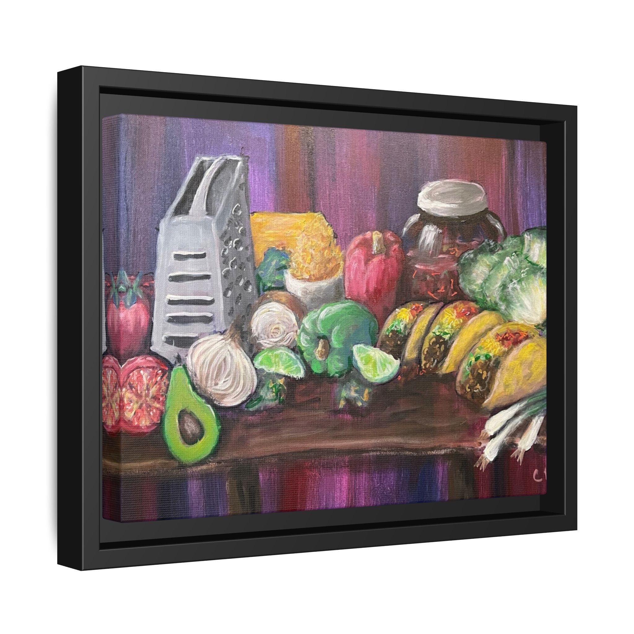 Taco Tuesday Framed Matte Canvas: Colorful Kitchen Still Life Painting