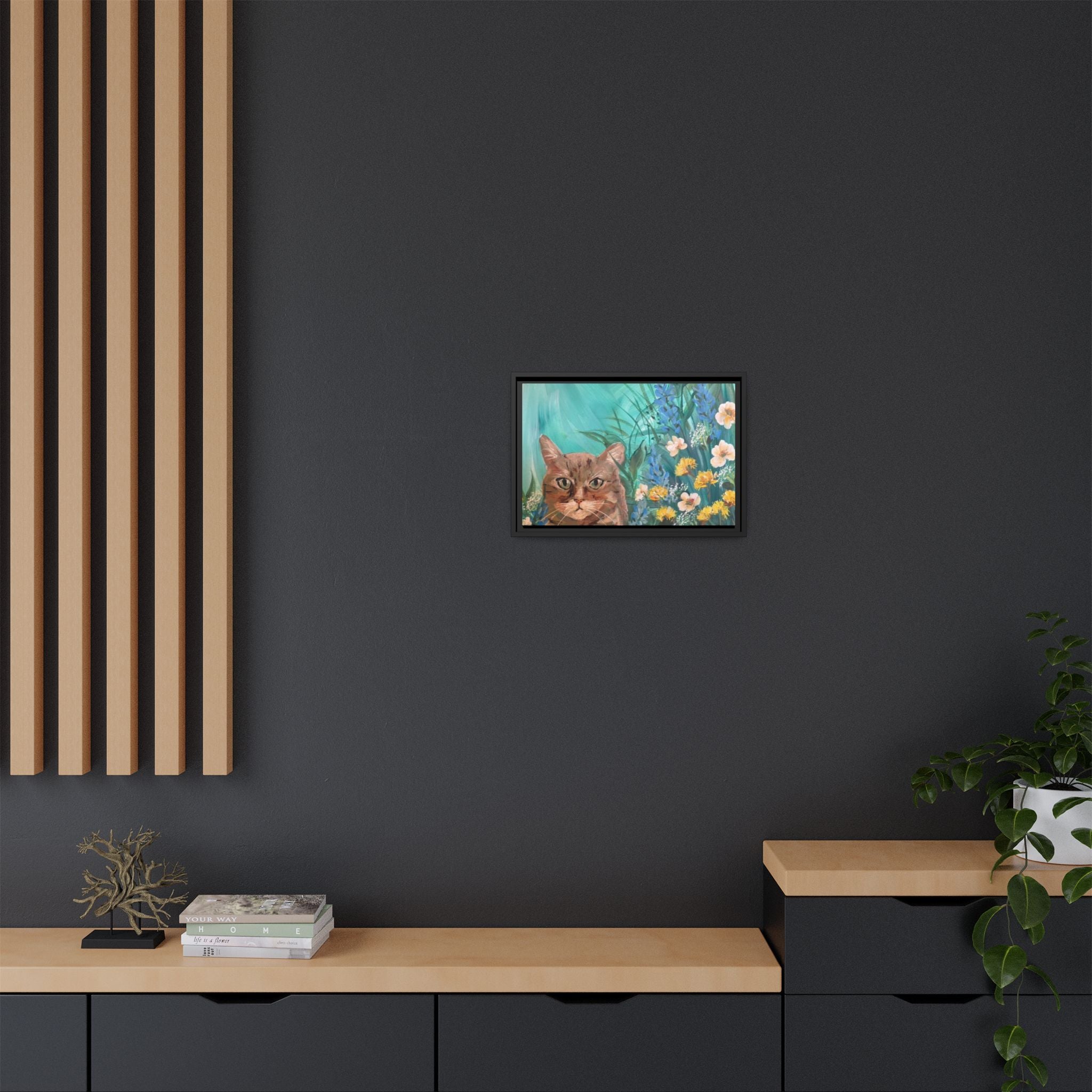 Framed Cat Portrait Canvas — Floral Wall Art