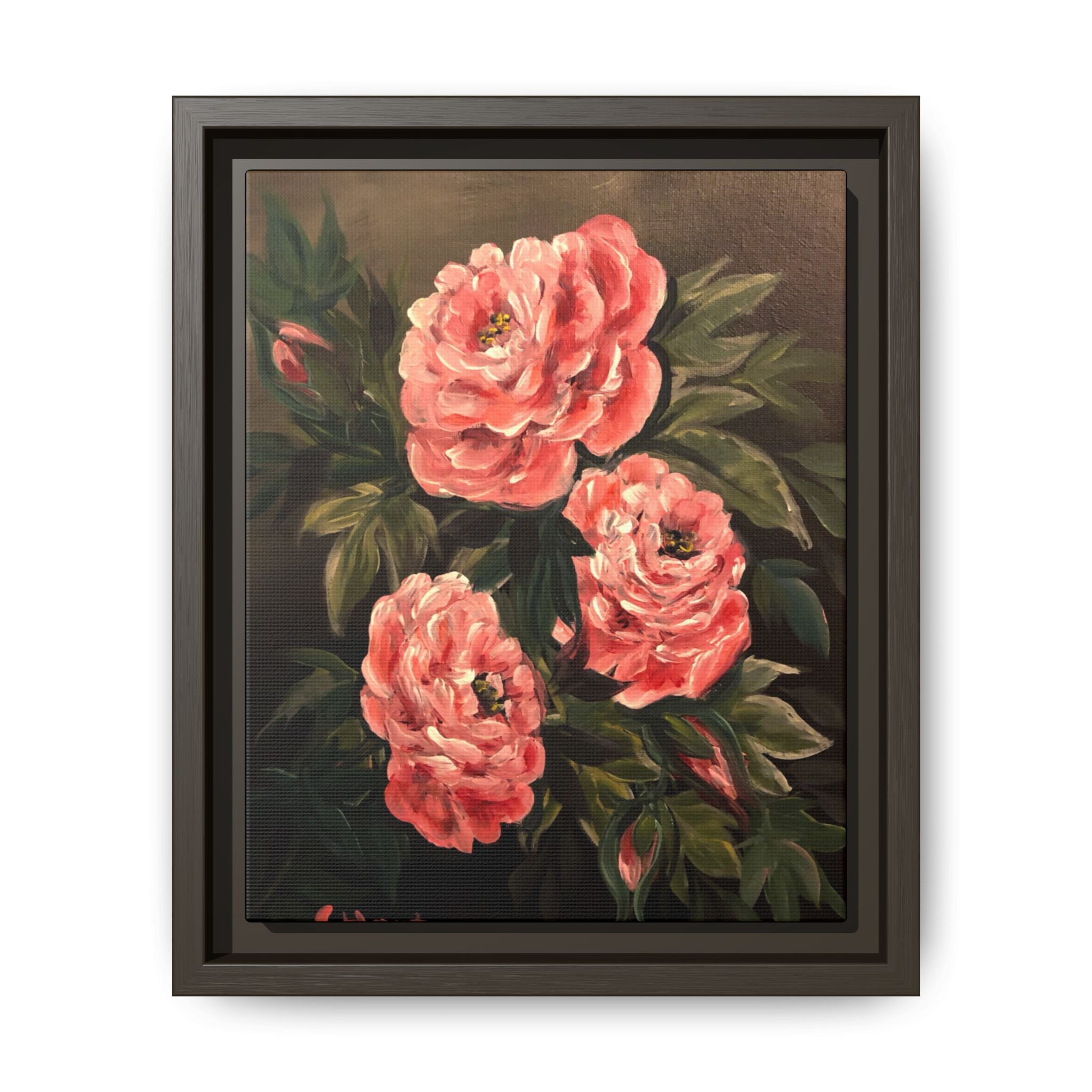 Framed Floral Canvas Art — Pink Peonies Matte Print