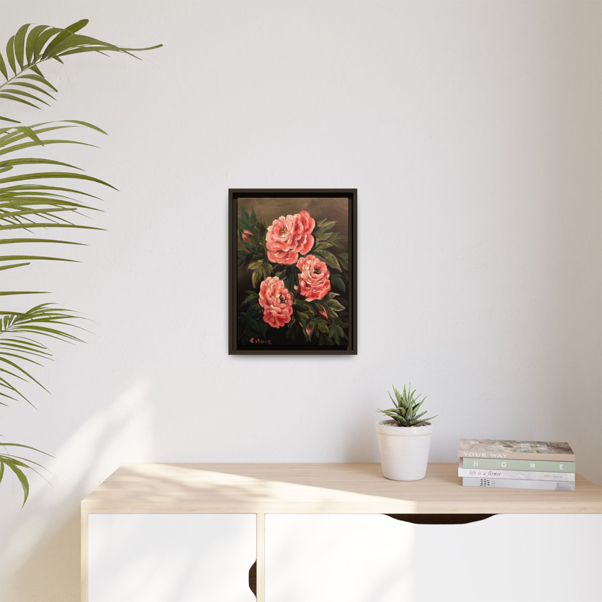 Framed Floral Canvas Art — Pink Peonies Matte Print