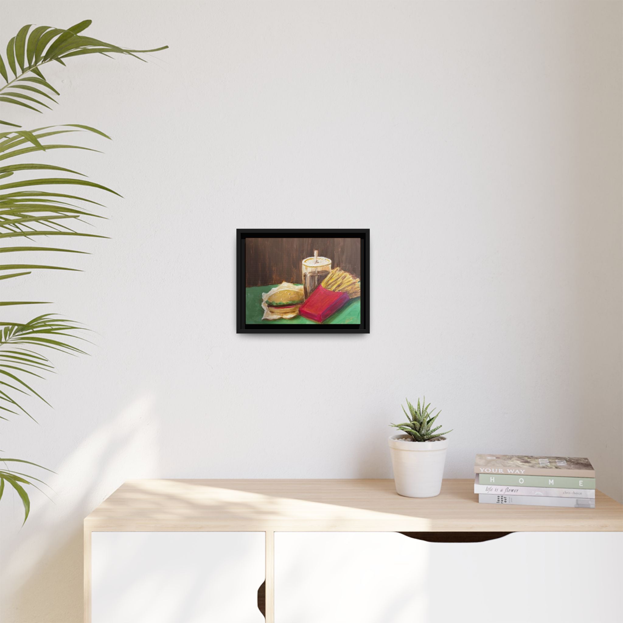 Burger and Fries Matte Canvas, Framed (Multi-color)