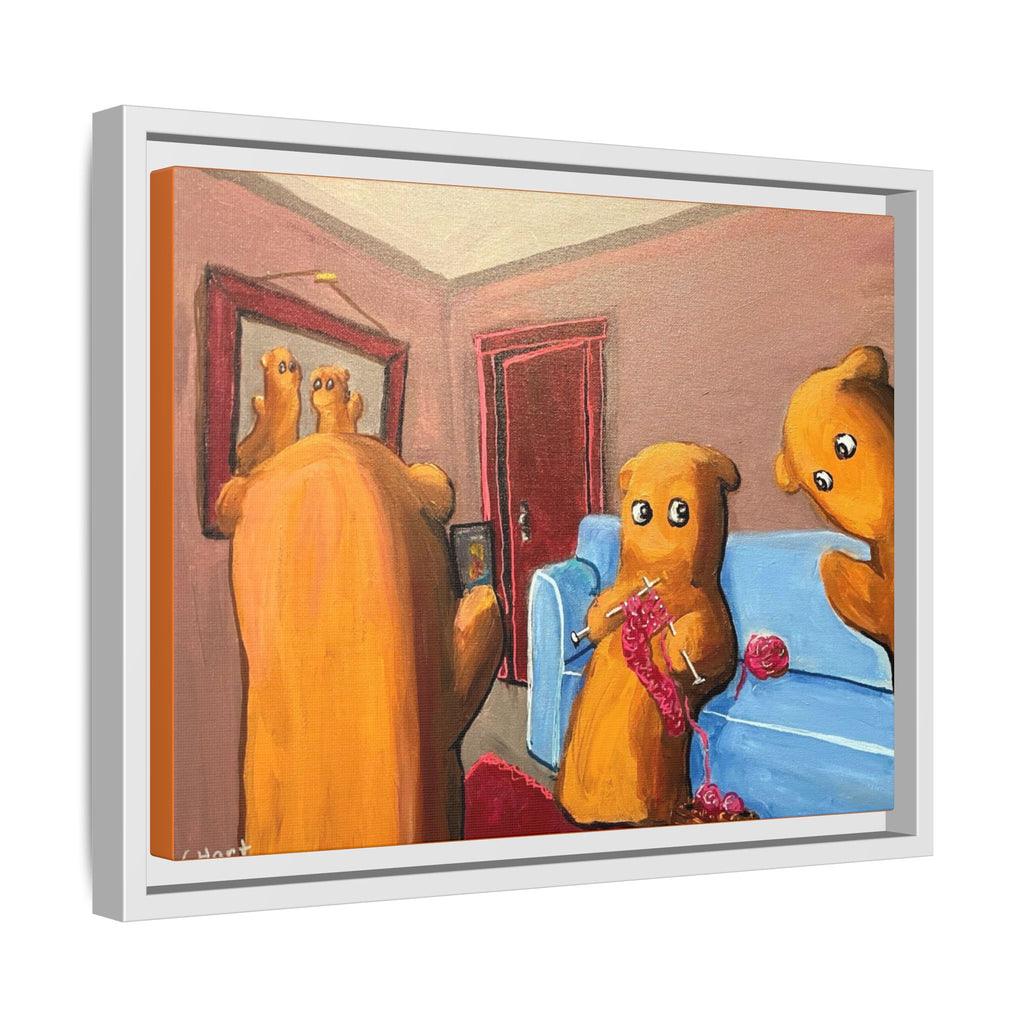 Whimsical Bear Family Framed Canvas Art — Matte Multi-Color Wall Decor