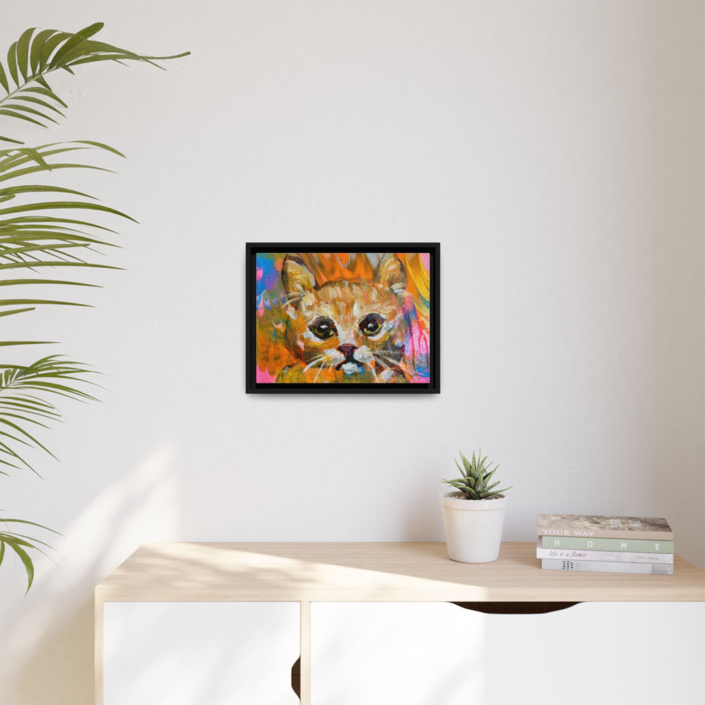 Framed Matte Canvas: Colorful Abstract Ginger Cat Wall Art