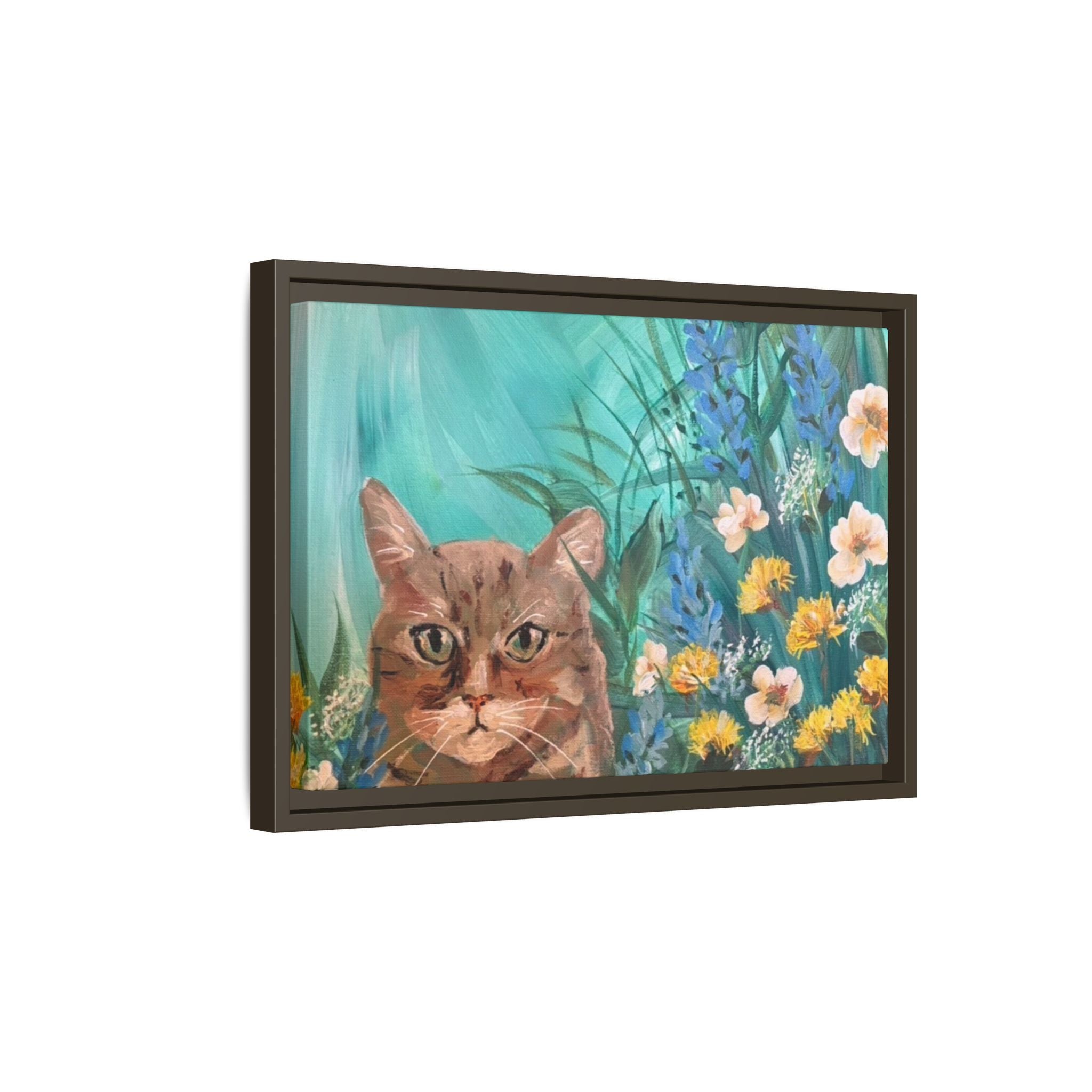 Framed Cat Portrait Canvas — Floral Wall Art