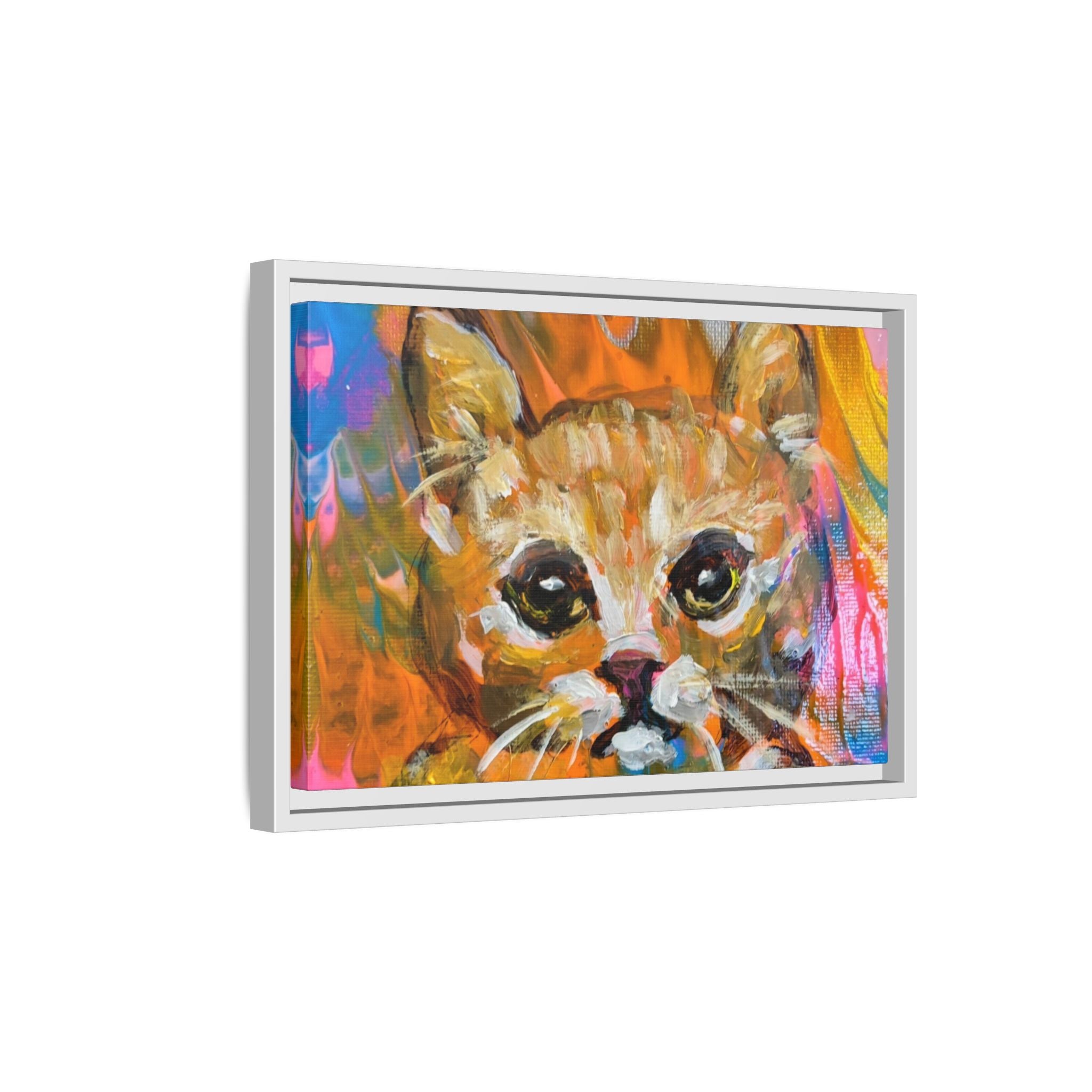 Framed Matte Canvas: Colorful Abstract Ginger Cat Wall Art