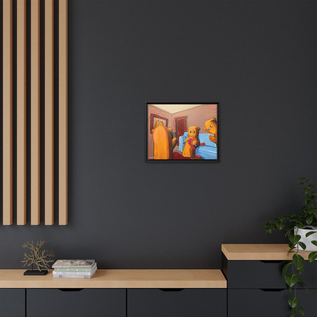 Whimsical Bear Family Framed Canvas Art — Matte Multi-Color Wall Decor