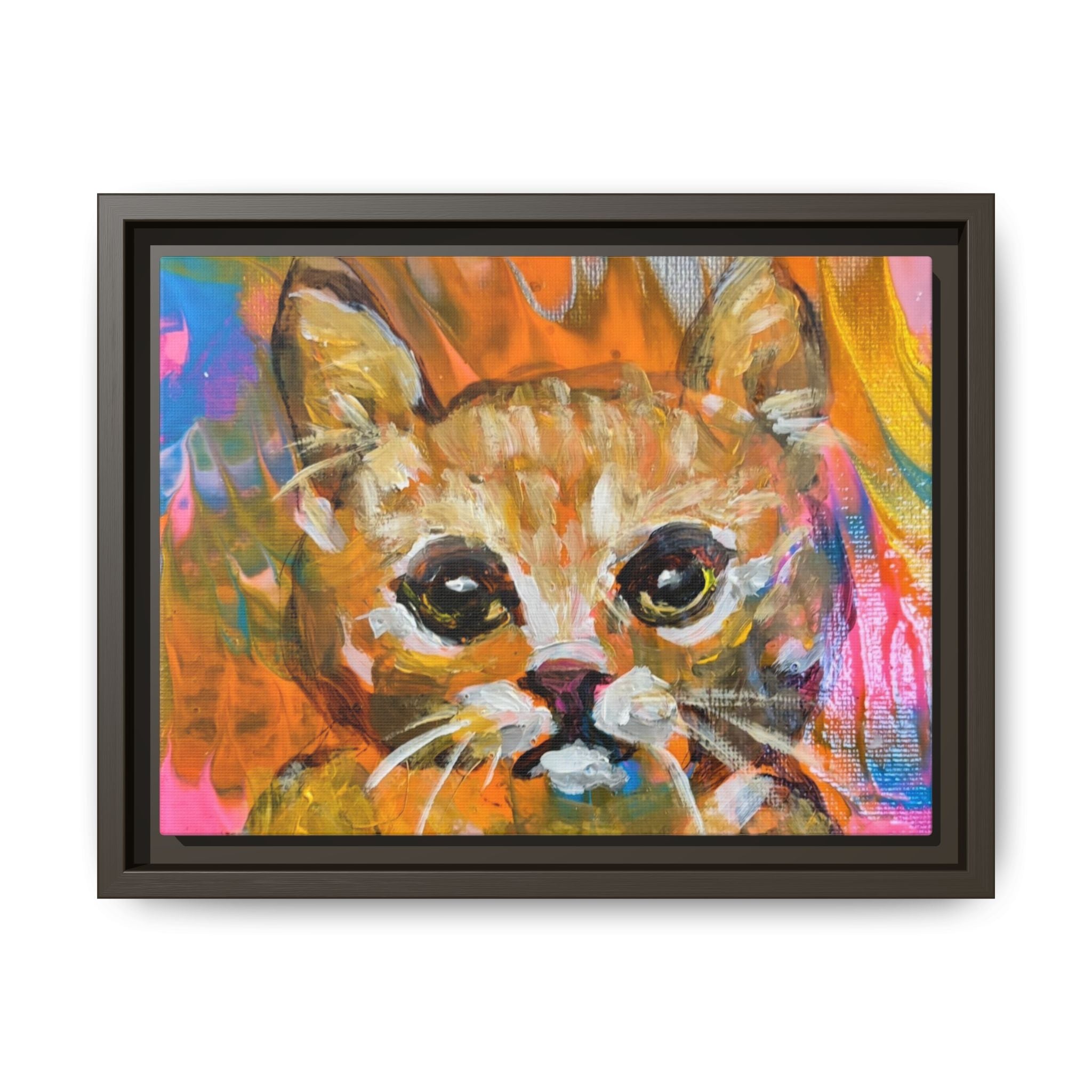 Framed Matte Canvas: Colorful Abstract Ginger Cat Wall Art