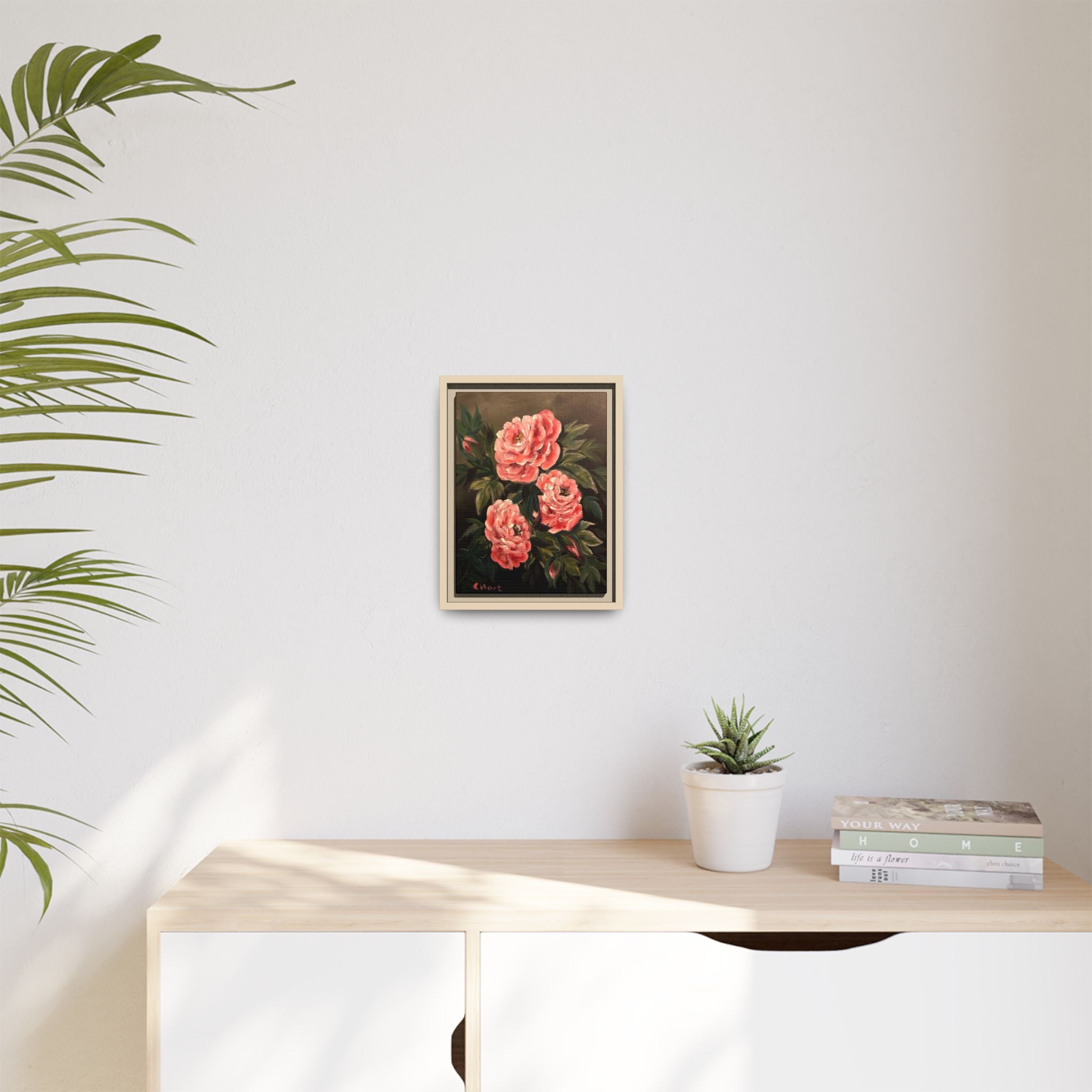 Framed Floral Canvas Art — Pink Peonies Matte Print